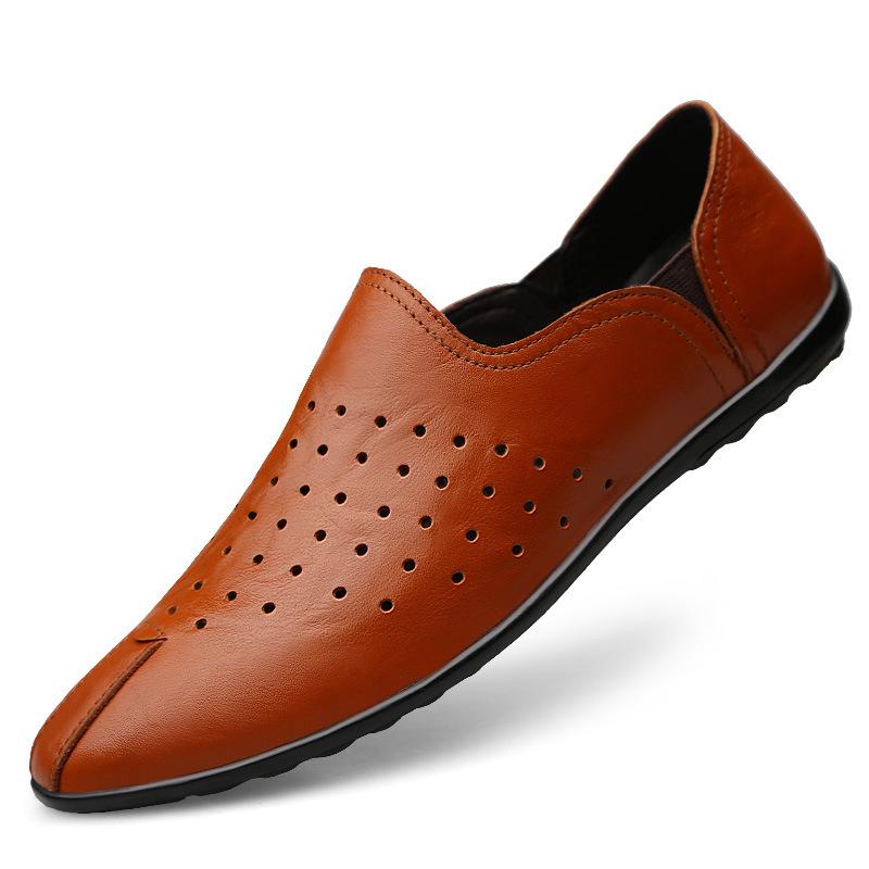 New men's leather shoes business casual breathable hollow cowhide men's shoes simple going out comfortable low-top leather shoes foreign trade