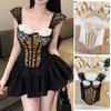 Slim fit Lace Corset Dots Suspender Vest Elastic Crop Tops  Ladies