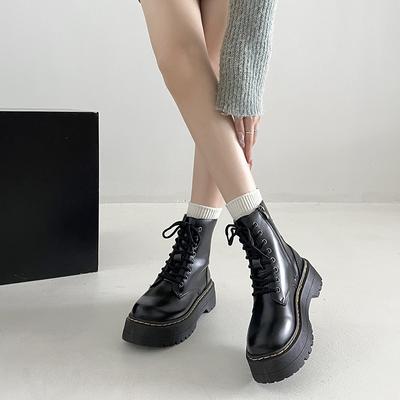 Retro Black Heightened Thick Heel Thick-soled Martin Boots Women's 2025 New Spring and Autumn Thin British Style Short Boots