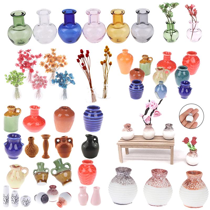 1/2/3Pcs Mini Flower Vase Bottle For Doll House Kitchen Furniture Decoration Accessories Simulation Toy 1:12 Dollhouse Miniature