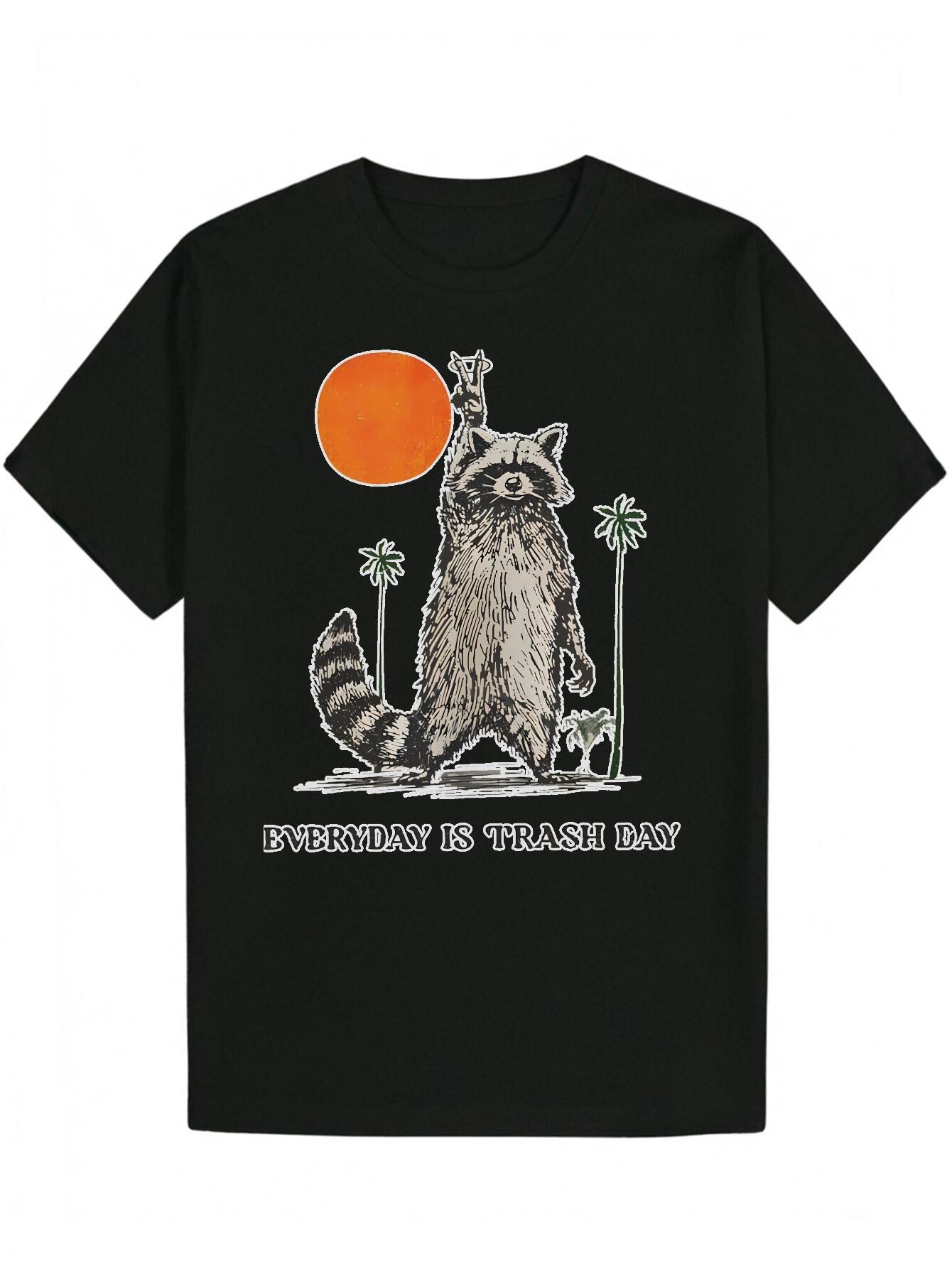 Crew Neck T-shirt - Everyday is a Trash Day Cat Graphic XL
