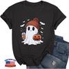 Halloween T-Shirt Cute Ghost Fall Pumpkin Graphic Shirt Coffee Lover Tees Short