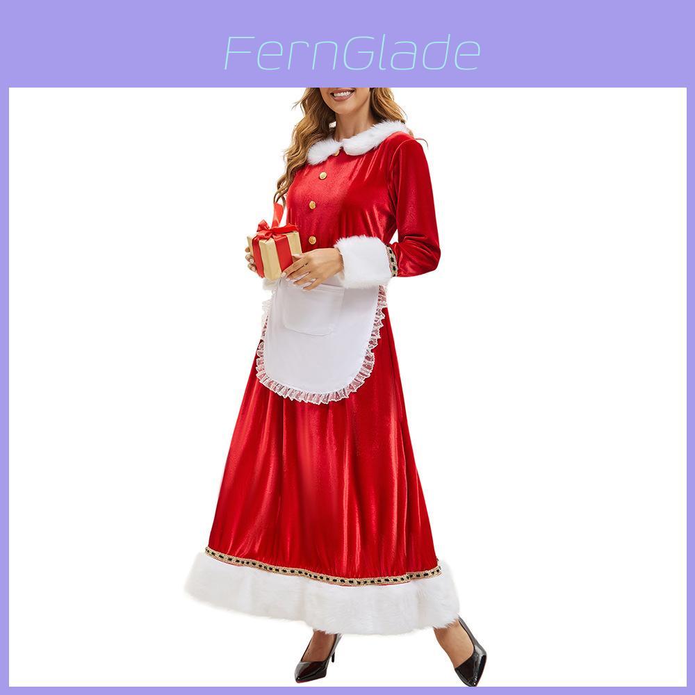 Weihnachtsmann Kostüm Kleid für Erwachsene aus Polyesterstoff für Feiertagspartys