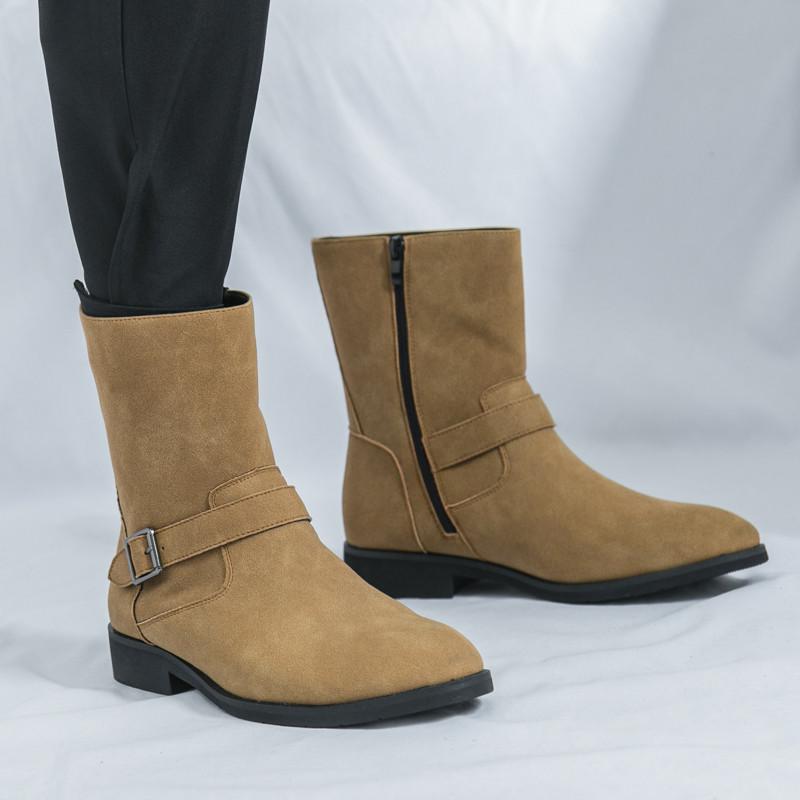 

Зимняя Новая Мода Мужские Заостренные Замшевые Кожаные Ботильоны Челси Мужская Повседневная Роскошь Бренд Высокие Ботинки Zapatos Hombre 38