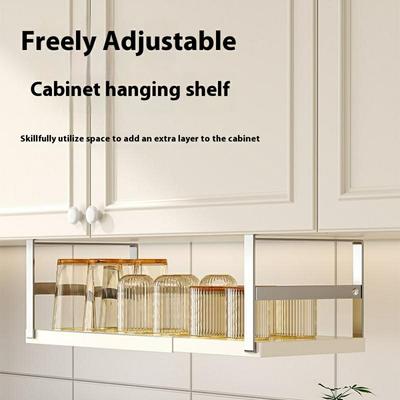 Kitchen Cabinet Hanging Organizer Carbon Steel Spice Rack Under Cabinet Storage Shelf, Fixed Length
