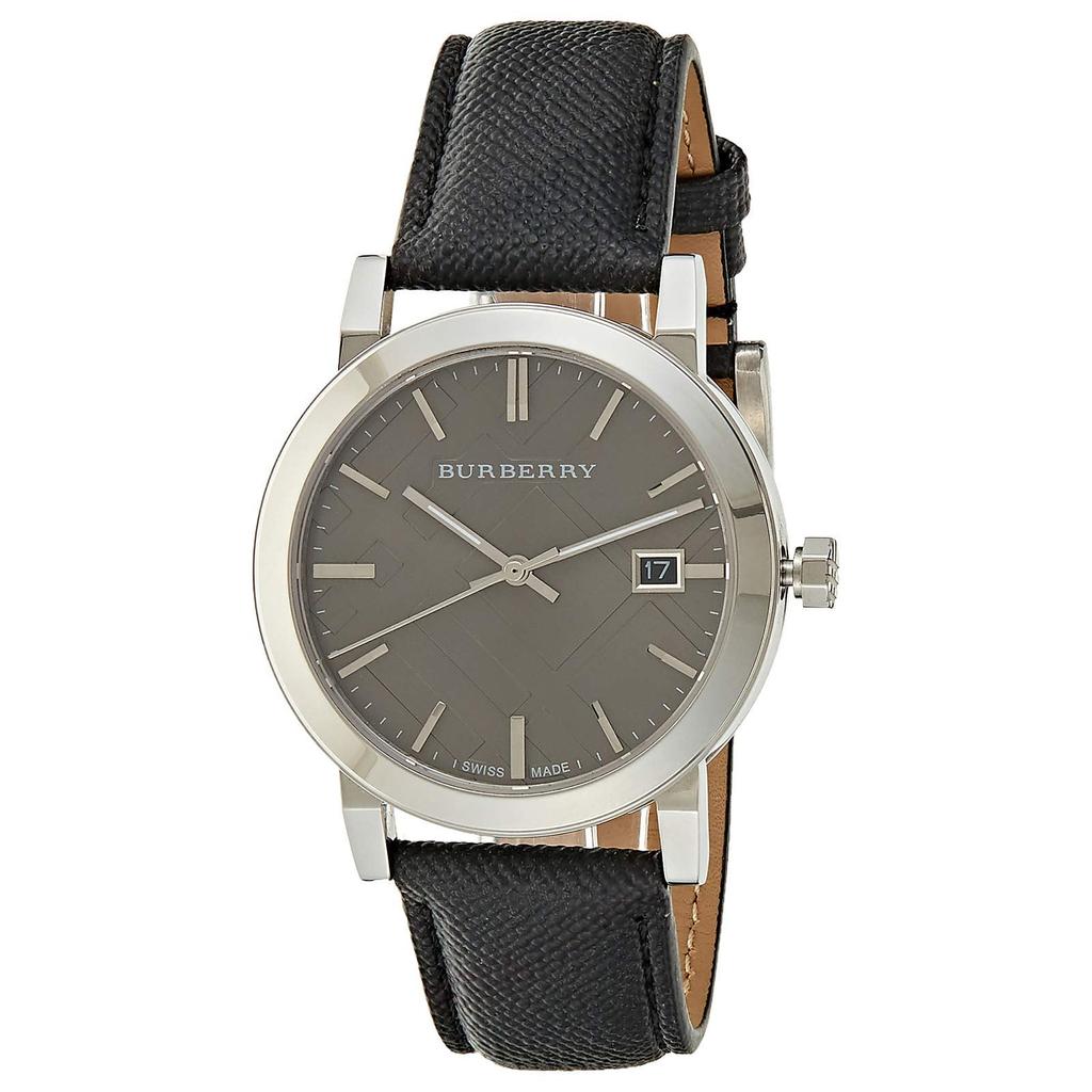 Burberry The City Grey Dial Black Leather Strap Watch for Men BU9030
