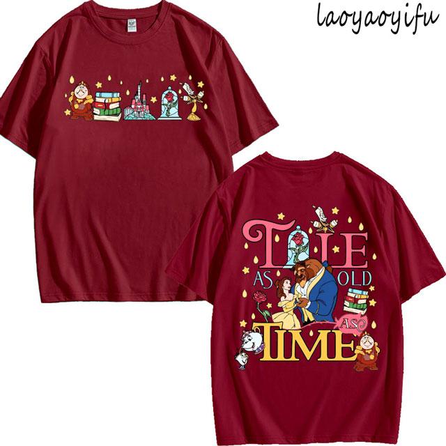 Tshirt Beauty and the Beast Vintage Aesthetic Styles High Quality Cotton Women Fashion Loose Short Sleeve Oneck Tee