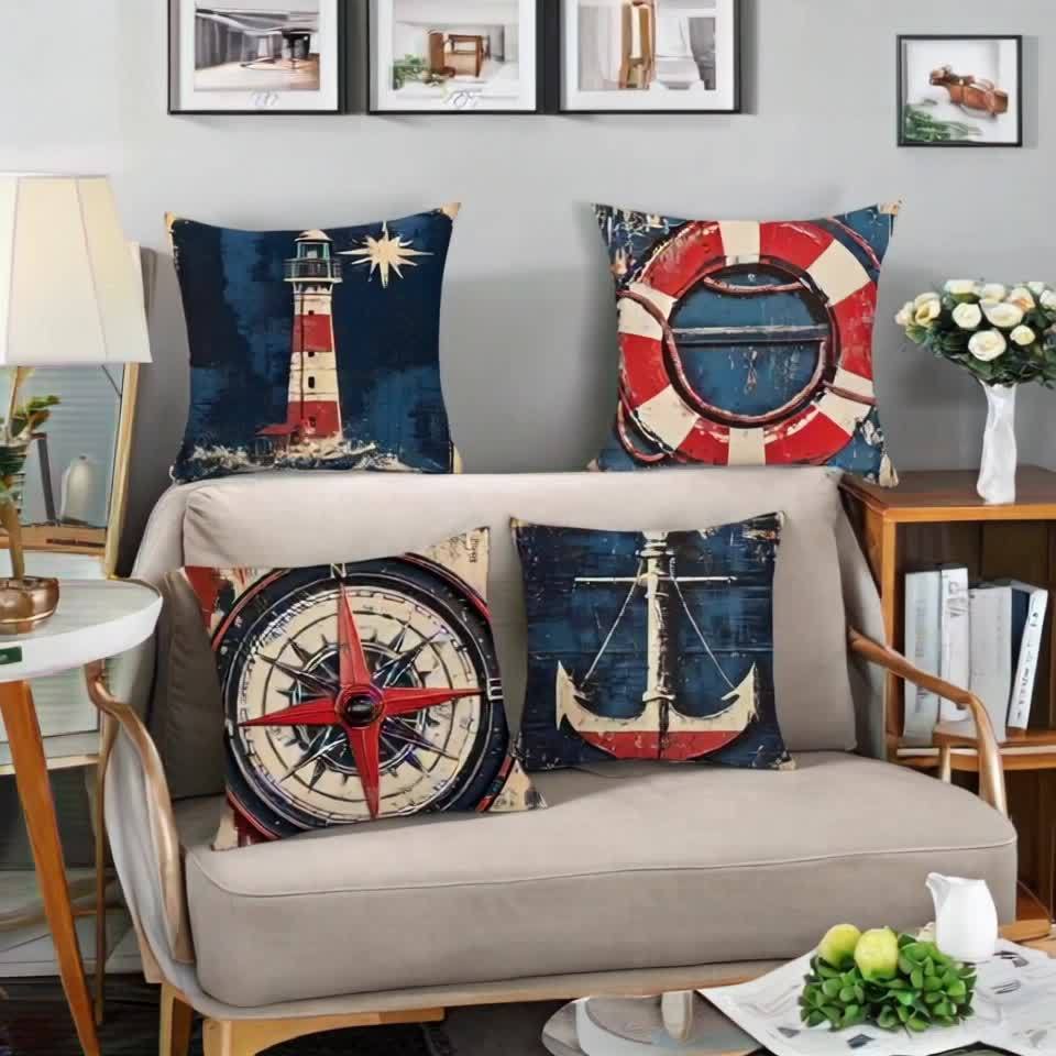 Vikama Theme Is Navigation, And It Has Designed Lighthouses, Anchors And Compasses. Comfortable Home Decoration Pillowcase