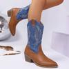 Western Damenstiefel 2025 Herbst Winter Mode Klobig Absatz Cowboy Stiefel Vintage Stil Country Western Cowgirl High Heels Stiefel
