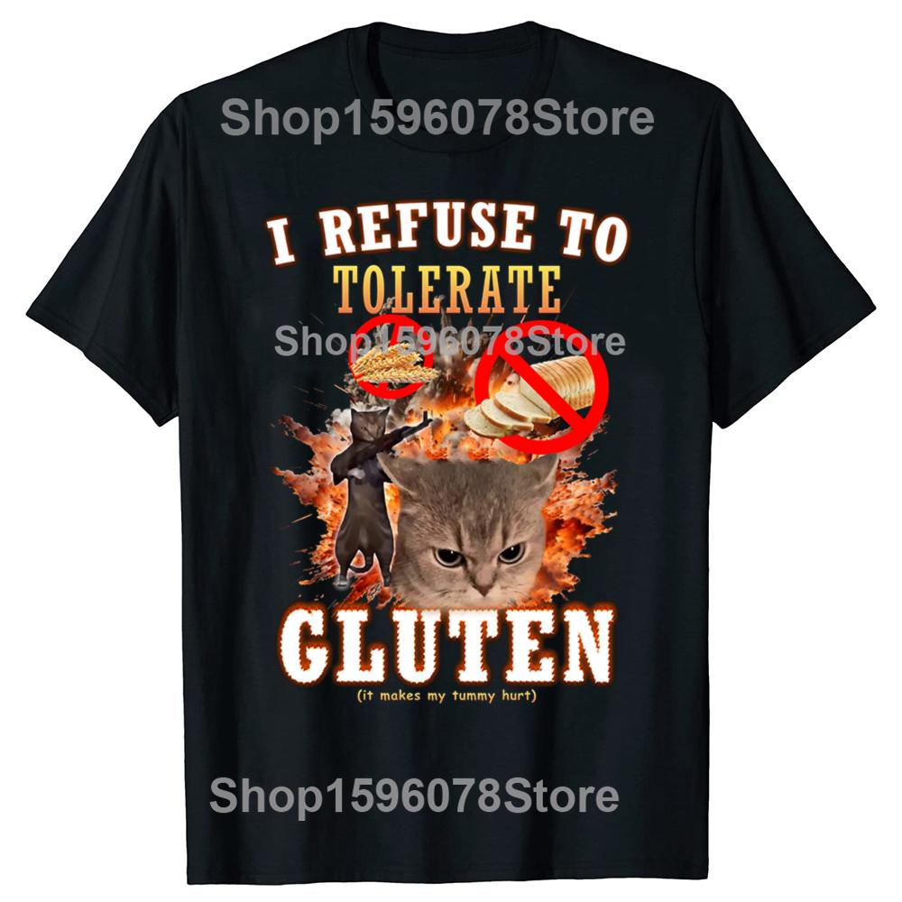 Gluten-intolerantní kočka Vtipné Meme Trička Pánské Bavlna Humor Streetwear Tričko Krátký Rukáv Pšenice Chléb Pivo Volné Oblečení