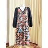 Leak-Picking Export Tail Single Heart-Shaped Collar 3/4 Sleeve Print Mid Length Long Length Ruched Dress