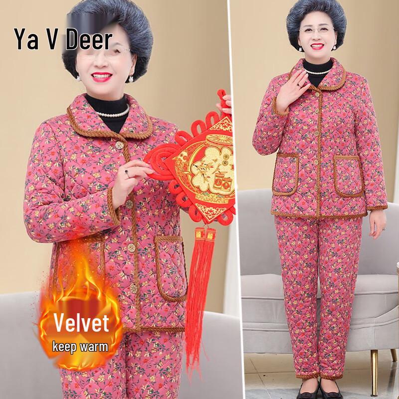 

Yalu Комплект зимний стеганый с цветочным принтом для женщин среднего возраста XL