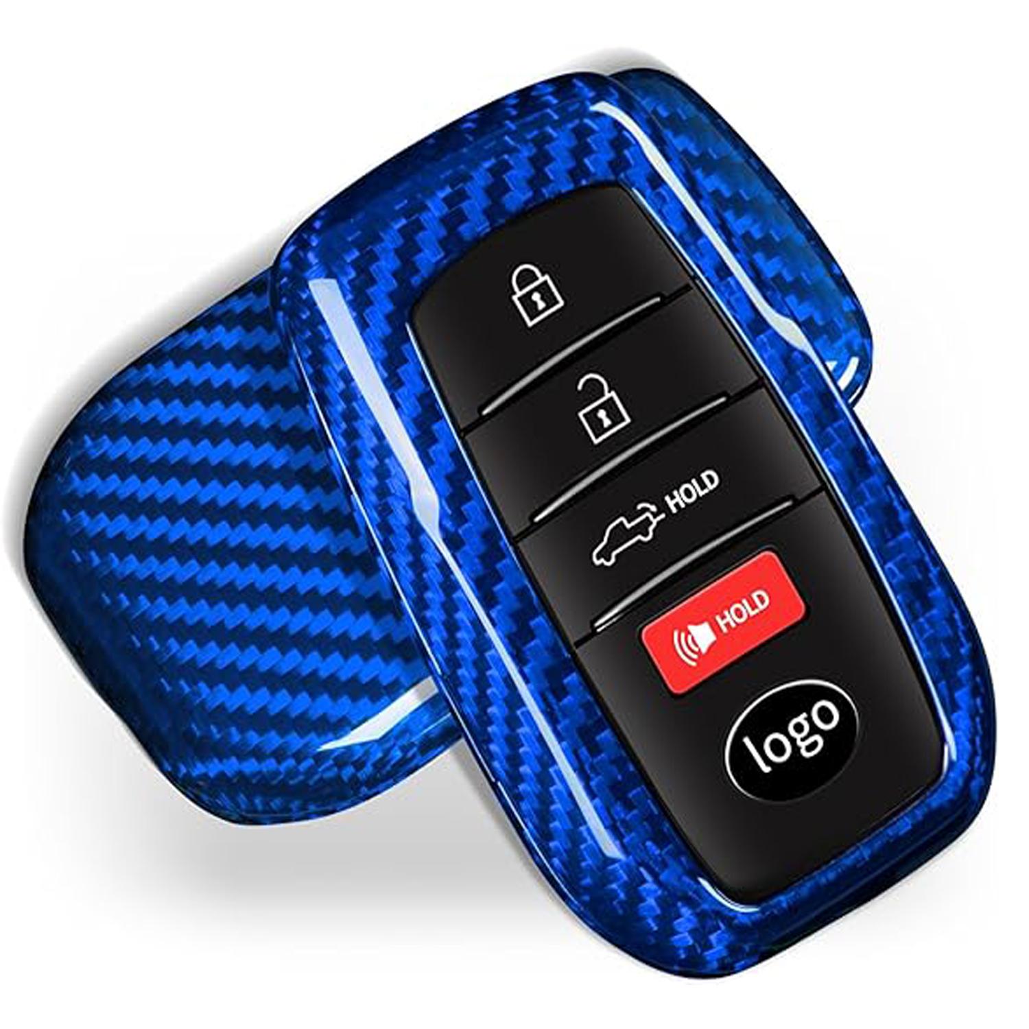 Key Fob Case for Toyota Tundra Sienna Sequoia 2022 2023 2024 Real Carbon Fiber Key Shell for Toyota Smart Key Fob Accessories синий