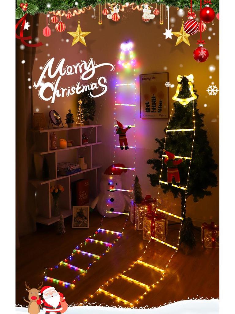 LED Santa Climbing Ladder Christmas Tree String Lights