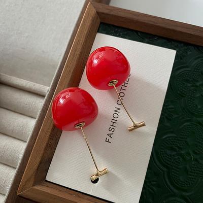 Nanhong Cherry Stud Earrings Long Tassel Atmosphere High-end Earrings Fresh and Cute Sweet Temperament Ankola Red Earrings