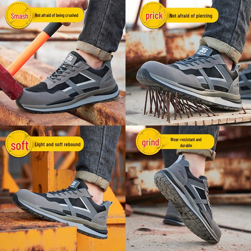 Men's Safety Shoes with Steel Toe Cap, Anti-smash, Anti-puncture, Wear-resistant, Rubber Sole for Labor Protection.