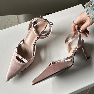 2025 New Design Ankle Buckle Strap Women Pumps Sandals Thin Heels Pointed Toe Shallow Slingback Mules Tacones Mujer