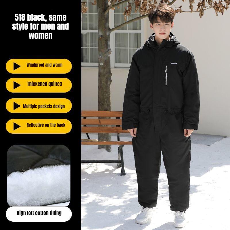 

Windproof Cold Proof Winter Cycling Clothing Thick Warm Integrated Set Fishing Skiing Moto Riding Gear 3XL 170-175cm чорний