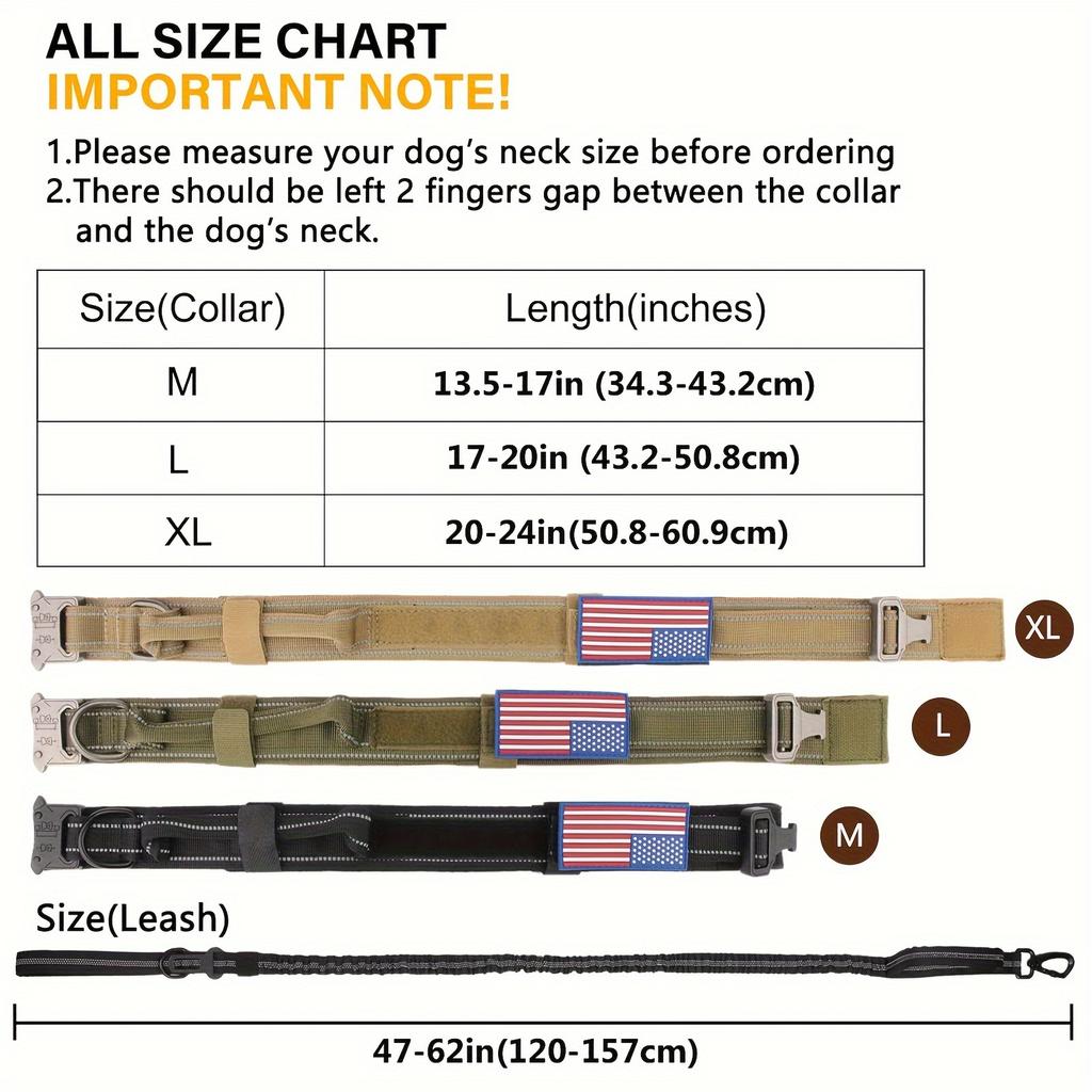 Tactical Dog Collar and Leash Set, Military Dog Collar and Leash for Medium to Large Dogs, Adjustable Heavy Duty Metal Buckle Re