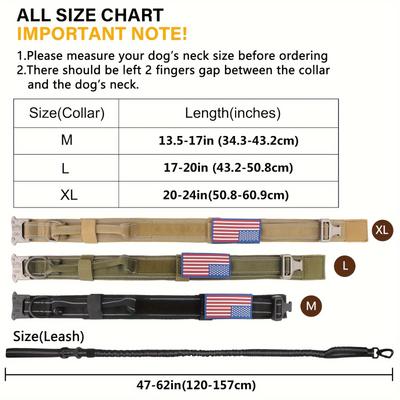 Tactical Dog Collar and Leash Set, Military Dog Collar and Leash for Medium To Large Dogs, Adjustable Heavy Duty Metal Buckle Re