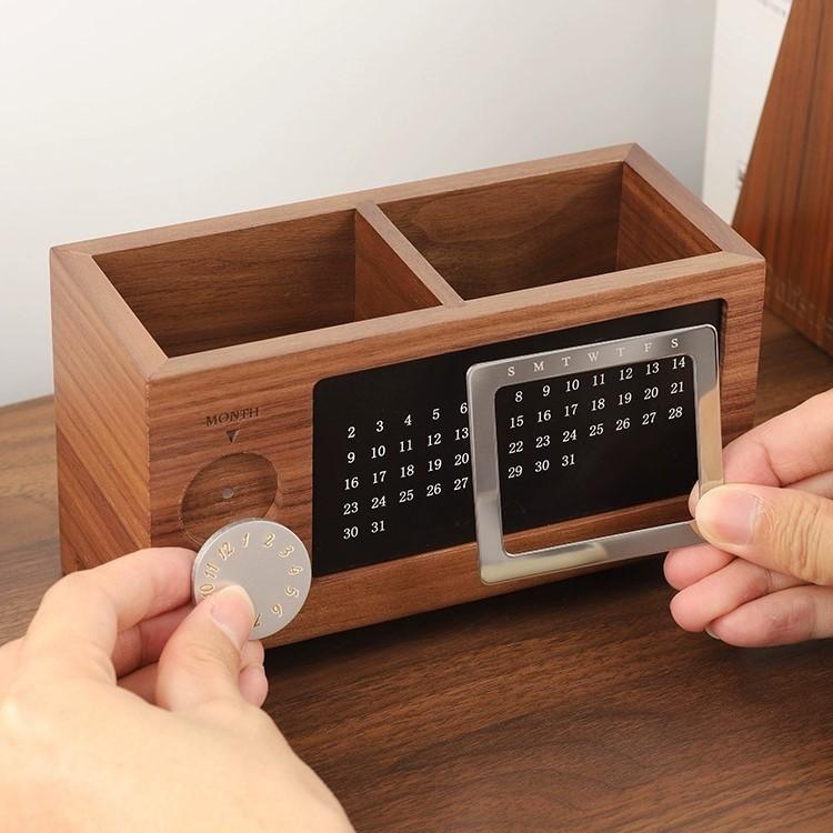Desktop Calendar Creative Multifunctional Box Organizer Holder Stationery Control WoodenRemote Storage Pen Pencil Home Storage