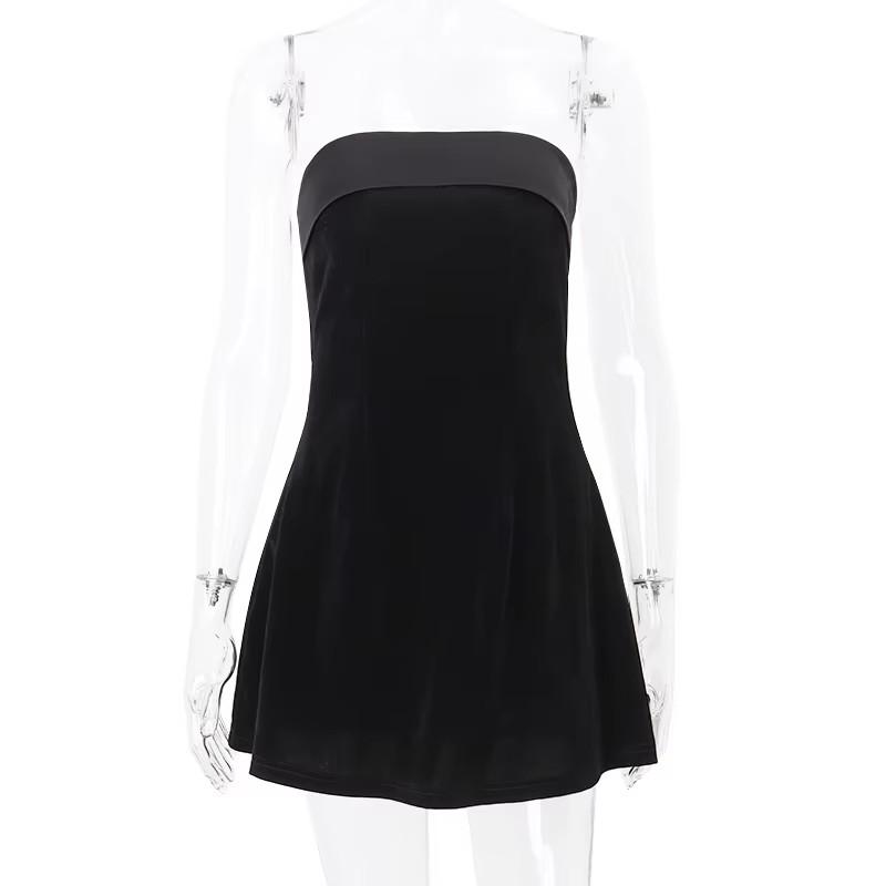 Eleganter U-Boot-Ausschnitt Sexy Rückenfrei Ärmellos Trägerlos Einfarbig Sexy A-Linien Mini-Kleid Schulterfrei Figurbetont Retro Partykleidung Clubwear Damen