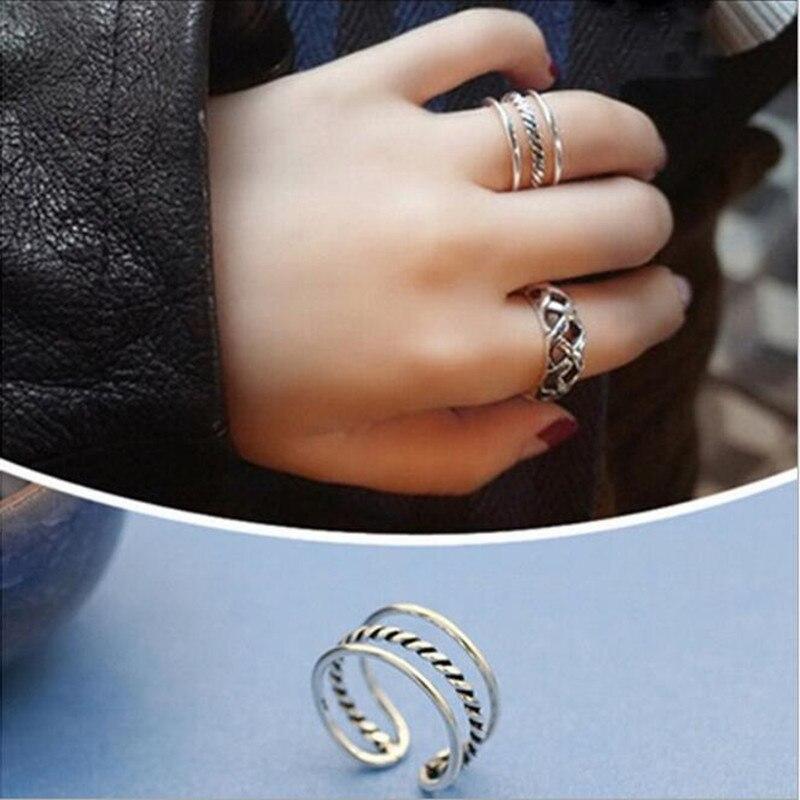 New Temperament Punk Twist Hollow Double 925 Sterling Silver Jewelry Wild Personality Opening Rings    R051