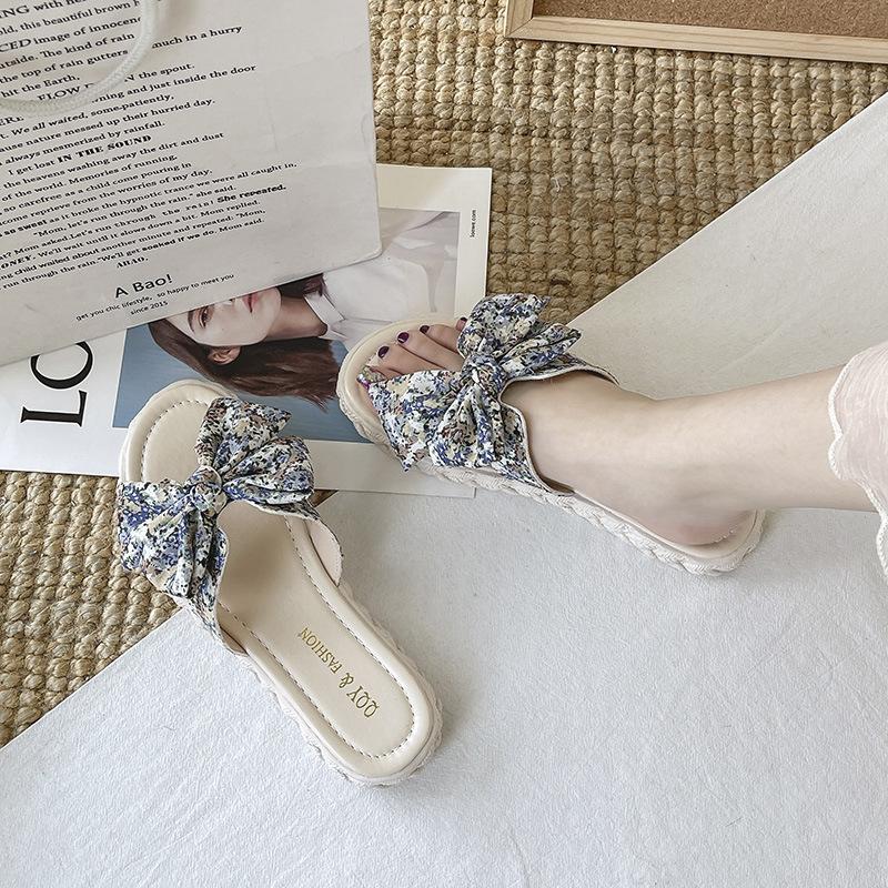 Bow cool slippers female summer out to wear new Internet celebrity fashion versatile shoes fairy style slippers