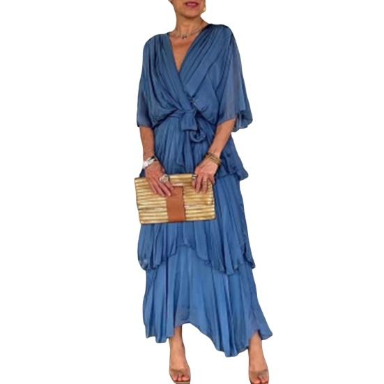 Women's Flowy Chiffon Wedding Guest Dress Ruffle Half Sleeve Empire