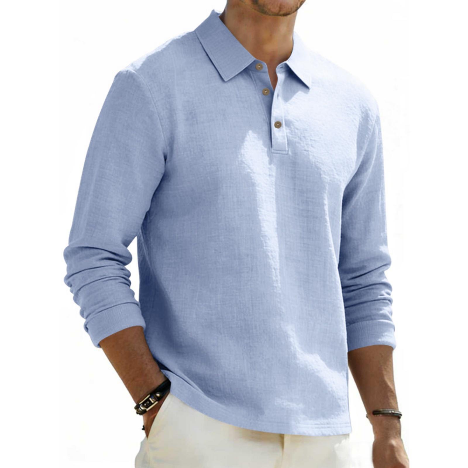 

Men s Linen Long-sleeved T-shirt, Men s Casual Jacket, Color Deep V-neck Shirt For Men M