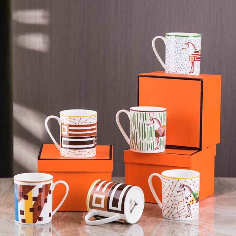 Elegant European Style Ceramic Mug Luxury Bone China Coffee Cup Breakfast Milk Cup Mosaic Design Brand Gift Box