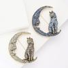 Rhinestone Moon Cat Brooches for Women Unisex Rhinestone Moon Animal Pins Event Party Backpack Decoration Clothes Accessories
