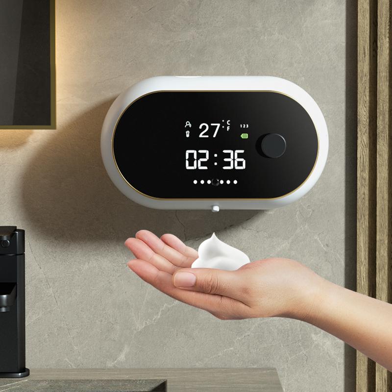 Touchless Automatic Foam Soap Dispenser Time Temperature Display USB Charging Waterproof Auto Induction Liquid Soap Dispenser