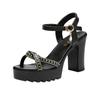 Shining Rhinestone Thick Heel High-heeled Sandals for Women's Summer New Comfortable and Simple Buckle Fashion Sandals