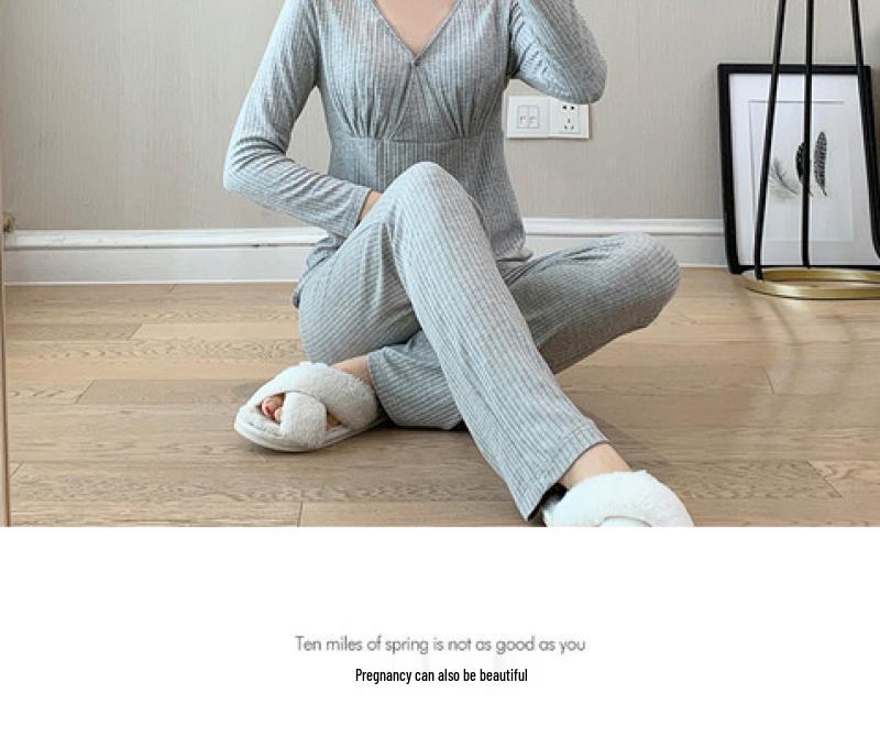 Summer Thin Modal Nursing Pajamas: Long Sleeve Set for Pregnant & Postpartum Women