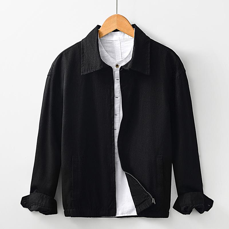 Spring Summer Jackets for Men Japanese Style Casual Coat Solid Color Lapel Collar Zipper Jacket Business Jacket M чёрный