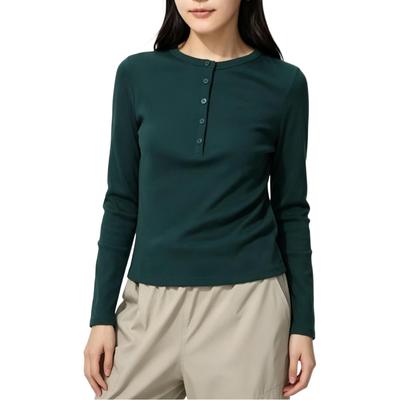 Solid Color Long Sleeve Ribbed T-Shirt Women Tops 487581-59