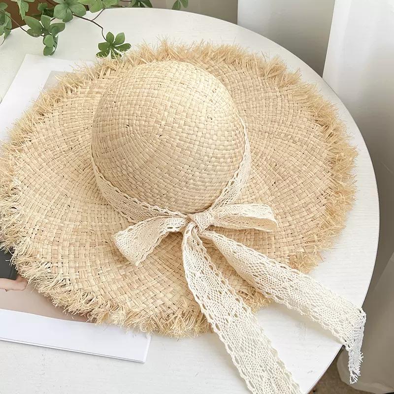 Summer Natural Raffia Sun Hat For Women Wide Brim Fashion Floppy Shade Dome Straw Hat Girl Outdoor Vacation Beach Hat Panama