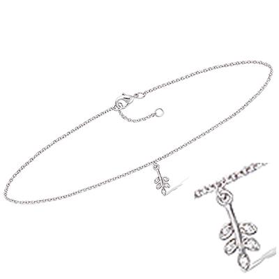 [Q8225] - Silberne Fußkette 'Ähre' weißsilber (rhodiniert) - 25 cm Anker 10x5 mm