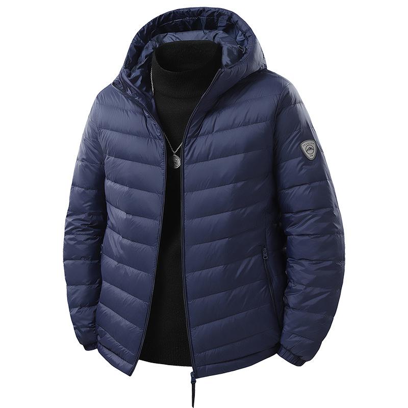 Men's Lightweight White Duck Down Jacket, Casual Windproof Hooded Short Warm Outerwear