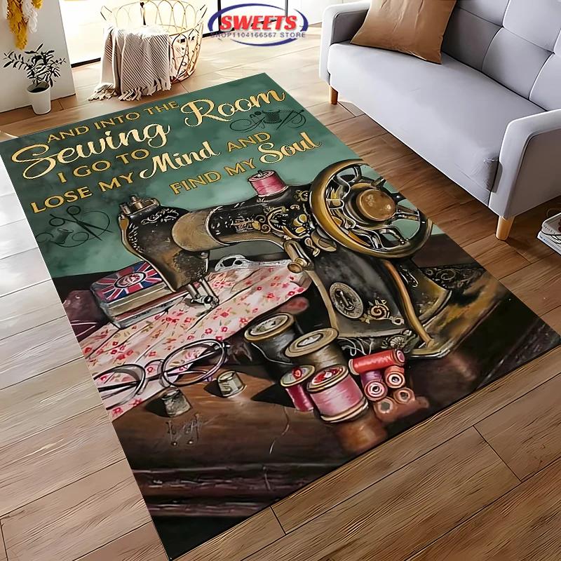 Vintage Sewing Machine Print Themed Carpet Multi-Size Optional Home Bedroom Sofa Clothing Store Four Seasons Mat Shipped Quickly