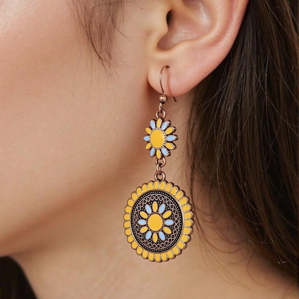 Bohemian Sunflower Earrings for Women, Colorful Holiday Style Hypoallergenic Statement Jewelry