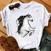 Horse Head Print Women T Shirt Aesthetic Art Short Sleeve Clothing Female T-Shirt Harajuku Graphic Clothing Women's Top