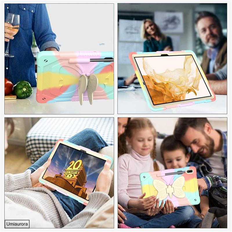 For Samsung Tab S7+ S8+ S9 FE+ S10 Plus 12.4 inch SM-X820 SM-X610 X510 X710 Stand Butterfly Tablet Case Shockproof Rugged Cover