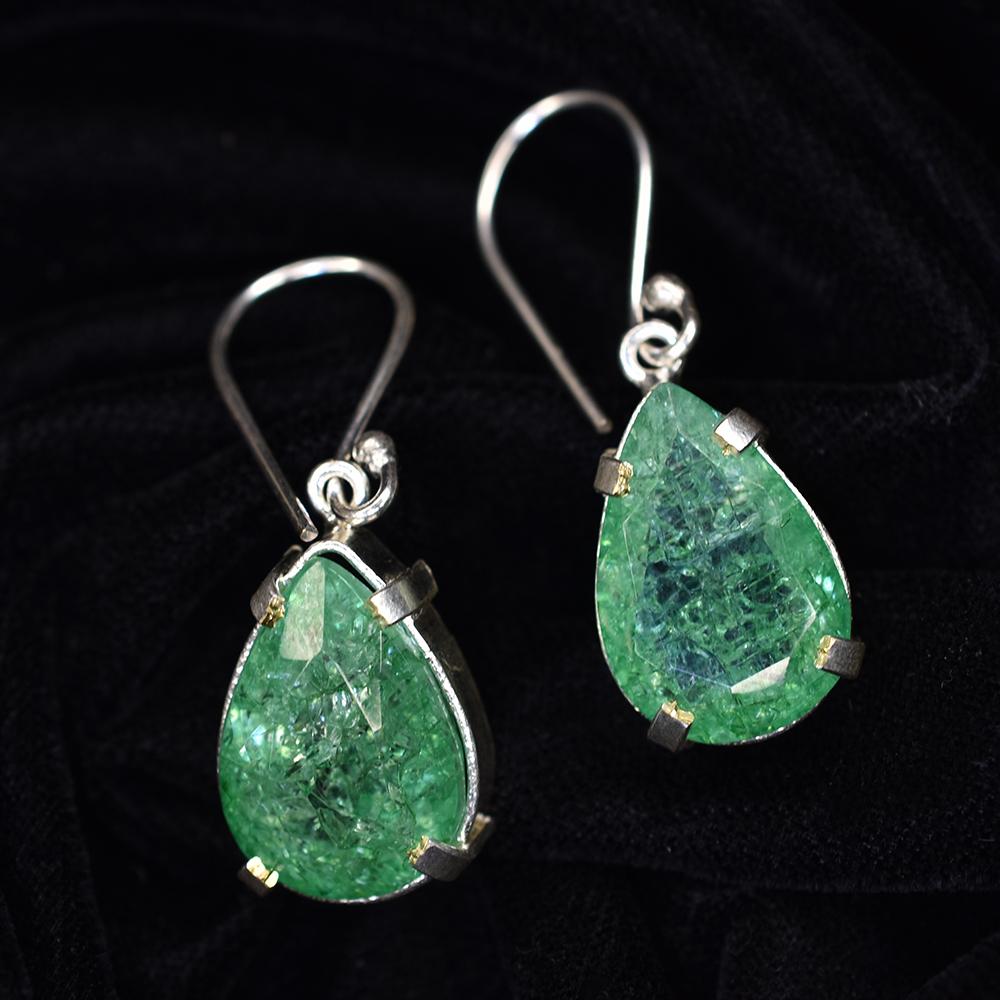 Colombian Green Emerald Pear Earring 925 Sterling Silver 59 Ct Certified Gems My.er-35-k