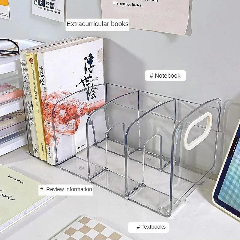 Convenient Clear Acrylic Bookends With Handle Desk Organizer Divided Book Stand Desktop Sorting Rack Study Supplies