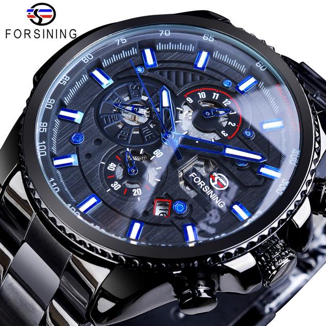 Orologio Meccanico FORSINING Uomo Con Scheletro - Quadrante Blu - Acciaio Inox - Luminoso E Sportivo