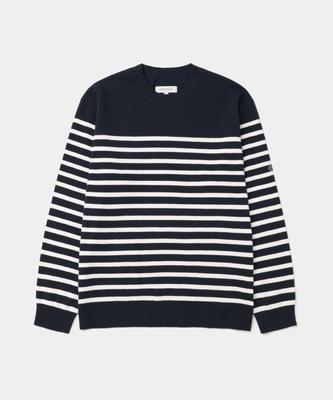 UNIFORM BRIDGE Marine Stripe Crew Neck Knit Navy