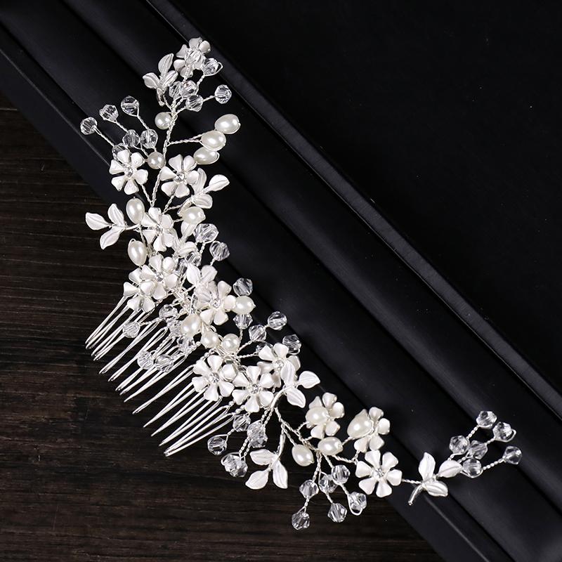Trendy Silver Color Rhinestones Leaf Flower Hair Comb Bridal Hair Accessories Headpiece wedding Hair ornaments Women Jewelry