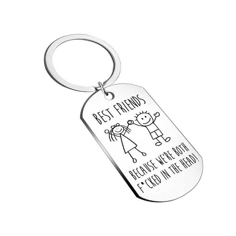Creative Stainless Steel Friendship Keychain – BEST FRIENDS Engraved Cartoon Pendant Gift